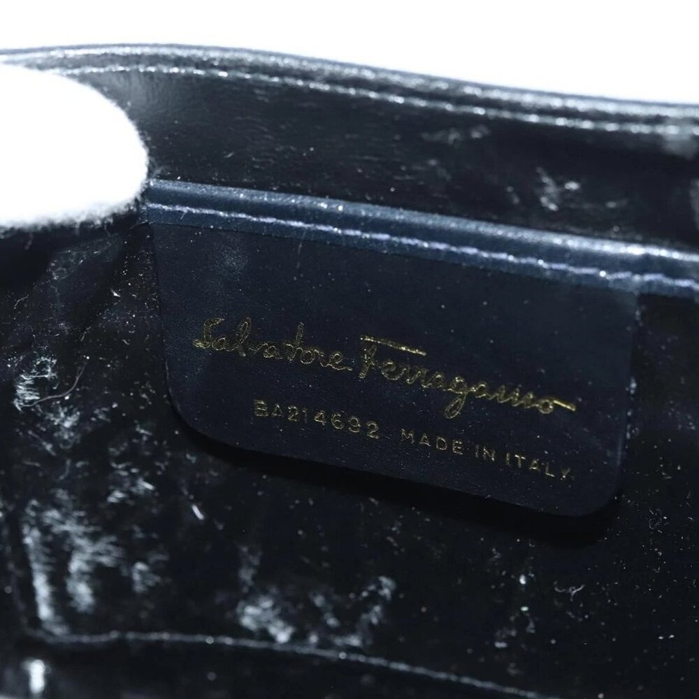 Salvatore Ferragamo Gancini Shoulder Bag Leather Suede Navy Gold Auth - Picture 14 of 16